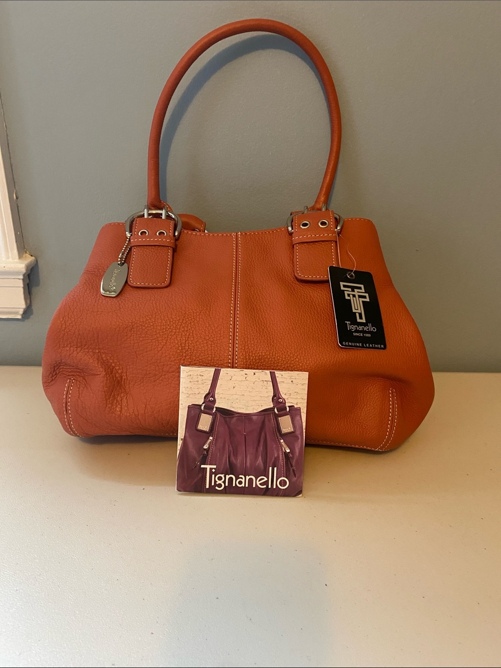 Tignanello Burnt Orange Leather Shoulder Tote